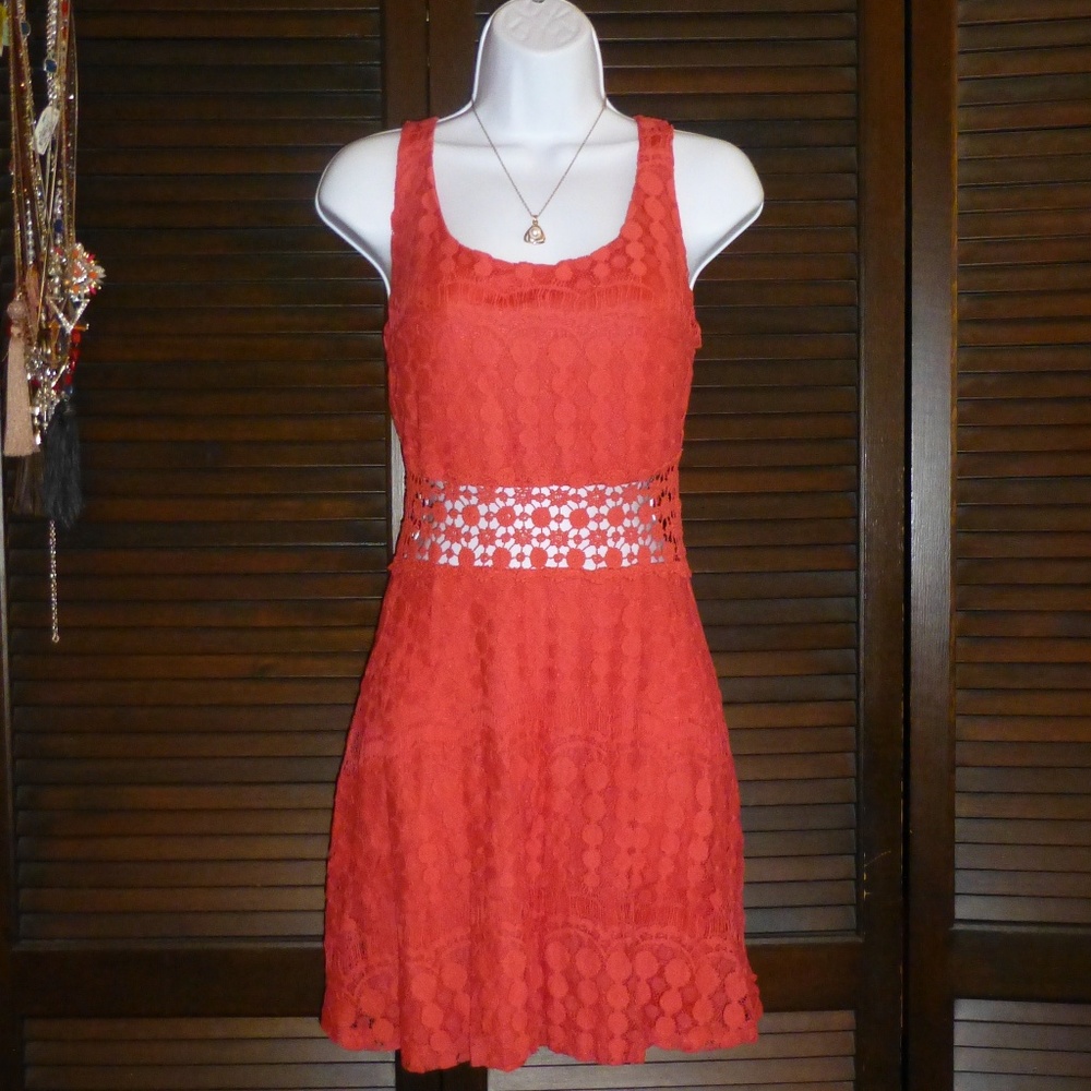TRIXXI Orange Lace Cut-Out Dress, Sleeveless 7 Nwt